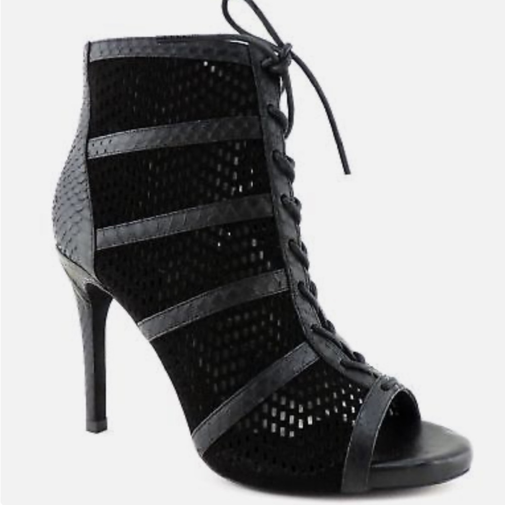 Joie | Sharie | Black Laser Cut Snake Lace Up Pumps